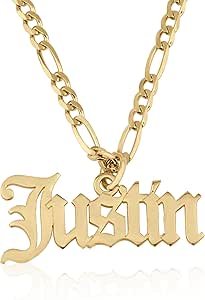 Customized name necklace - Personalized name necklace with elegant Faure chain, in old English font