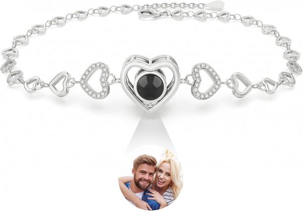 Easycosy Personalized Bracelets with Picture Inside Custom Photo Projection Bracelets Customized Mothers Day Love Gifts for Mom Women Anniversary Birthday Memorial Gifts for Girlfriend Besties