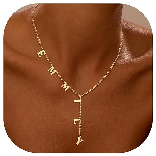 ARVAE Personalized Lariat Name Necklace for Women,Custom Y-Shaped Name Necklace,18k Gold Plated Letter Initials Long Necklace Mother's Day Customized Jewelry Gifts for Mom (Lariat Letter Necklace)